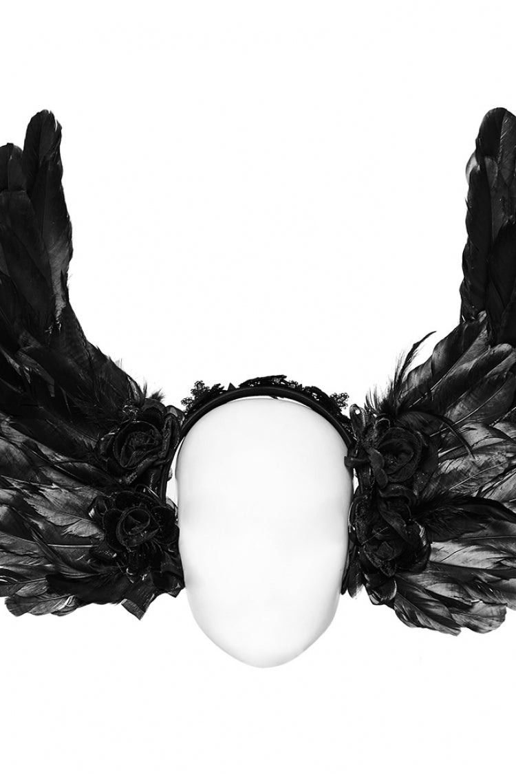 Black Lace Faux Feather Wing Women's Gothic Headwear