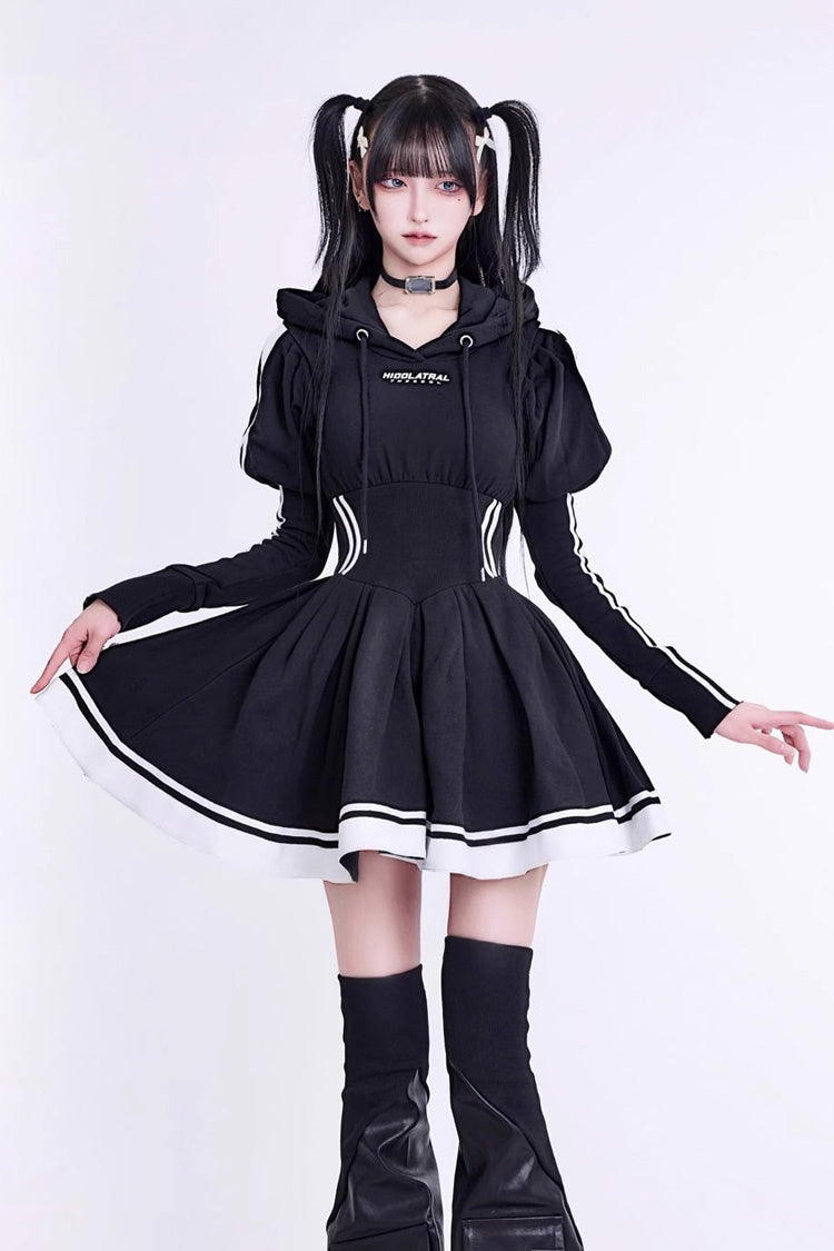 Japanese Long Sleeves Ruffle Bowknot Punk Jirai Kei Sweater Dress 3 Colors