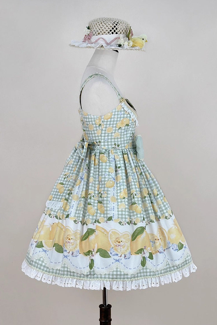 Green [Lemon Chicken] Print Ruffle Bowknot Lace Sweet Lolita Jsk Dress