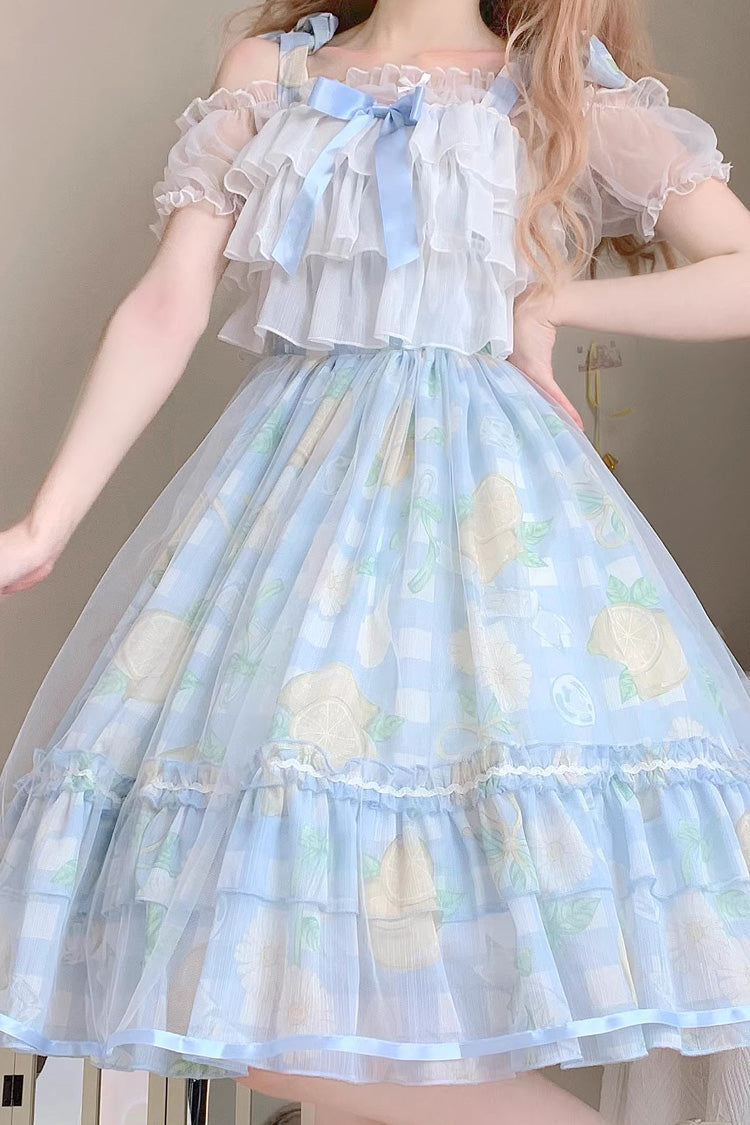 Blue Lemon Story Short Sleeves Print Ruffle Bowknot Sweet Lolita Jsk Dress