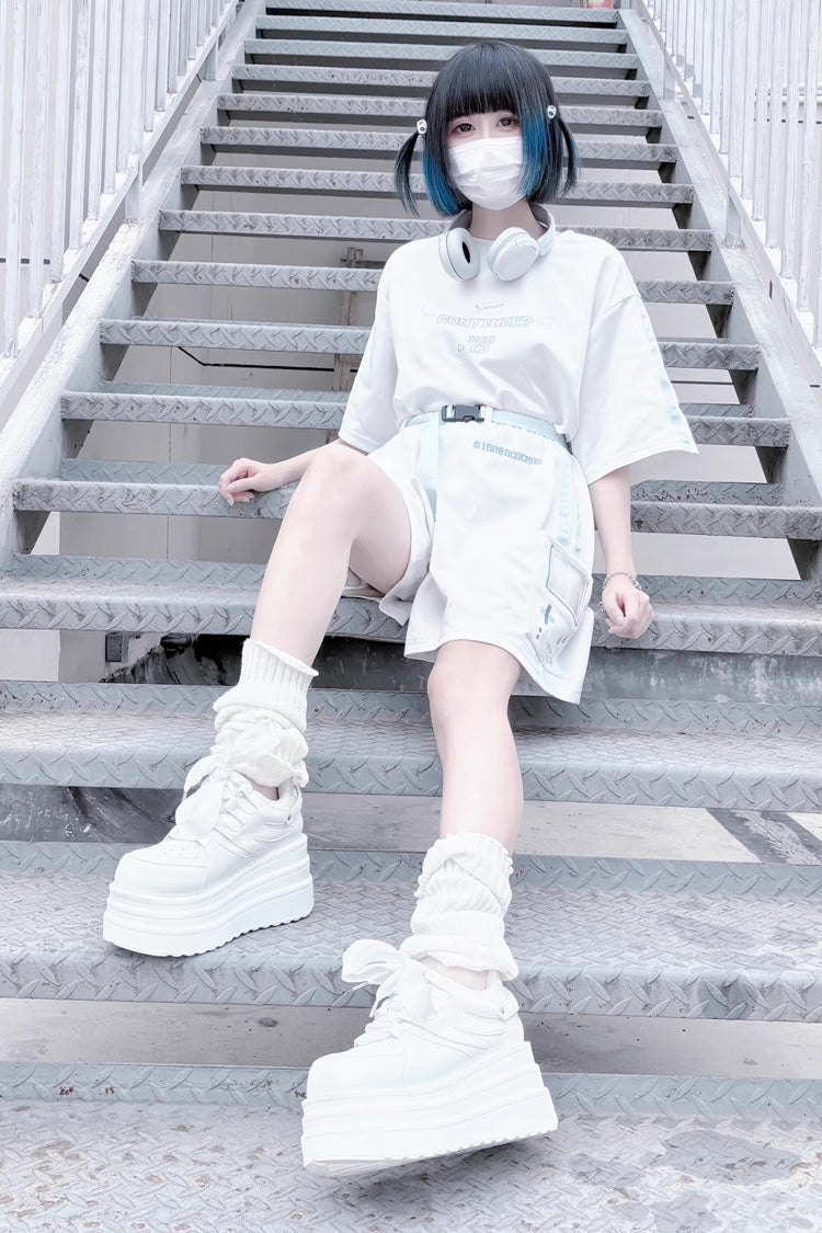 College Lace-Up Sweet Jirai Kei Japanese Platforms Shoes 2 Colors