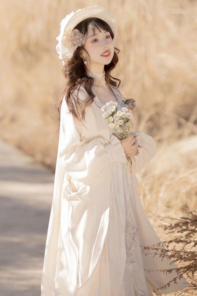 White Chinese Style Bronzing Flower Embroidery Sweet Lolita Jsk Dress
