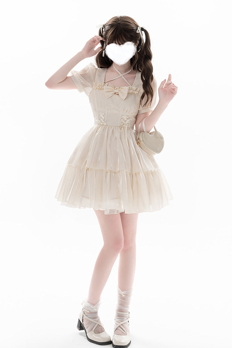 Apricot [Prussian Legend] Short Sleeves Multi-Layered Jacquard Ruffle Bowknot Sweet Lolita Dress