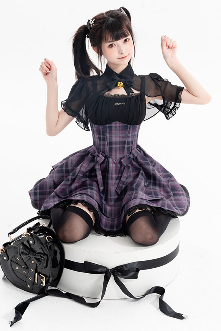 Purple [Magic Cat] Double-Layered Stripe Print Bowknot Sweet Lolita Jumper Dress