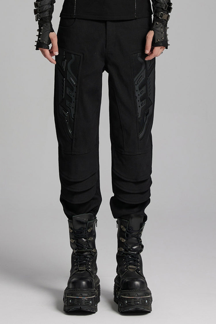 Black 3D Amor Patch Stitching Men's Punk Pants