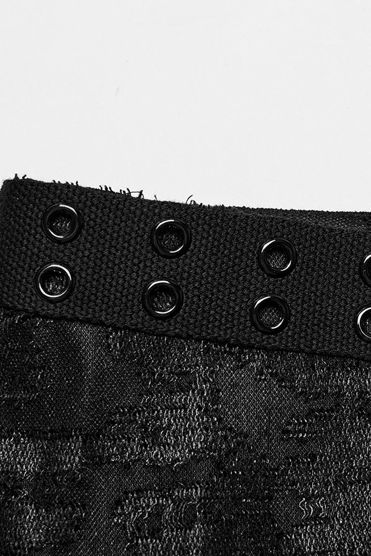 Schwarzes, ärmelloses Tanktop mit rundem Kragen und zerrissenen Ösen im Gothic-Stil für Herren