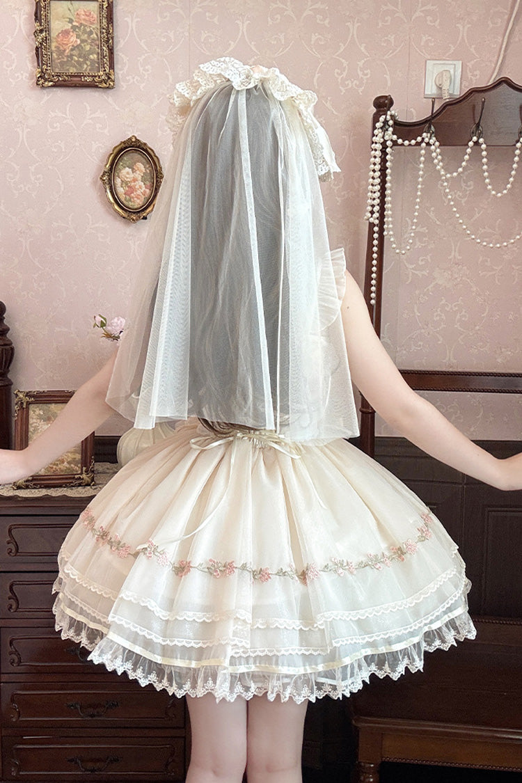 [Mist Champagne] Multi-Layered Ruffle Bowknot Lace Sweet Elegant Ballet Lolita Jsk Dress 3 Colors