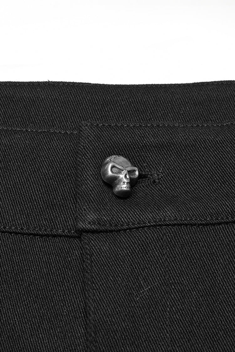 Black Big-pocket Faux Leather Stitching Men's Punk Shorts