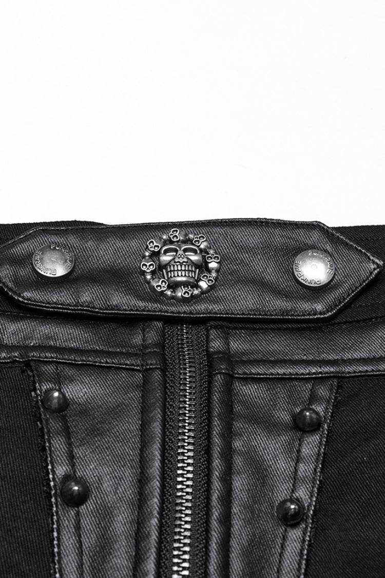 Black Stitching Faux Leather Mesh Studded Women's Punk Shorts