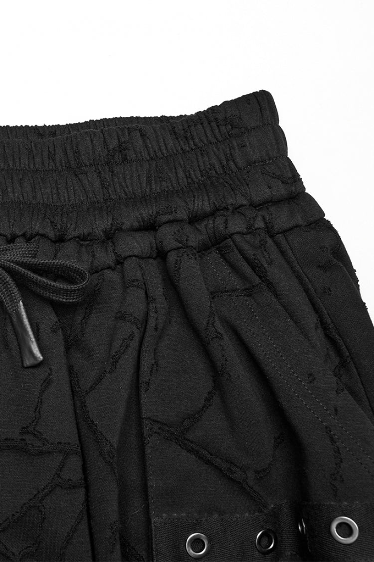 Black Tie-dyed Sagging Men's Punk Pants with Staps
