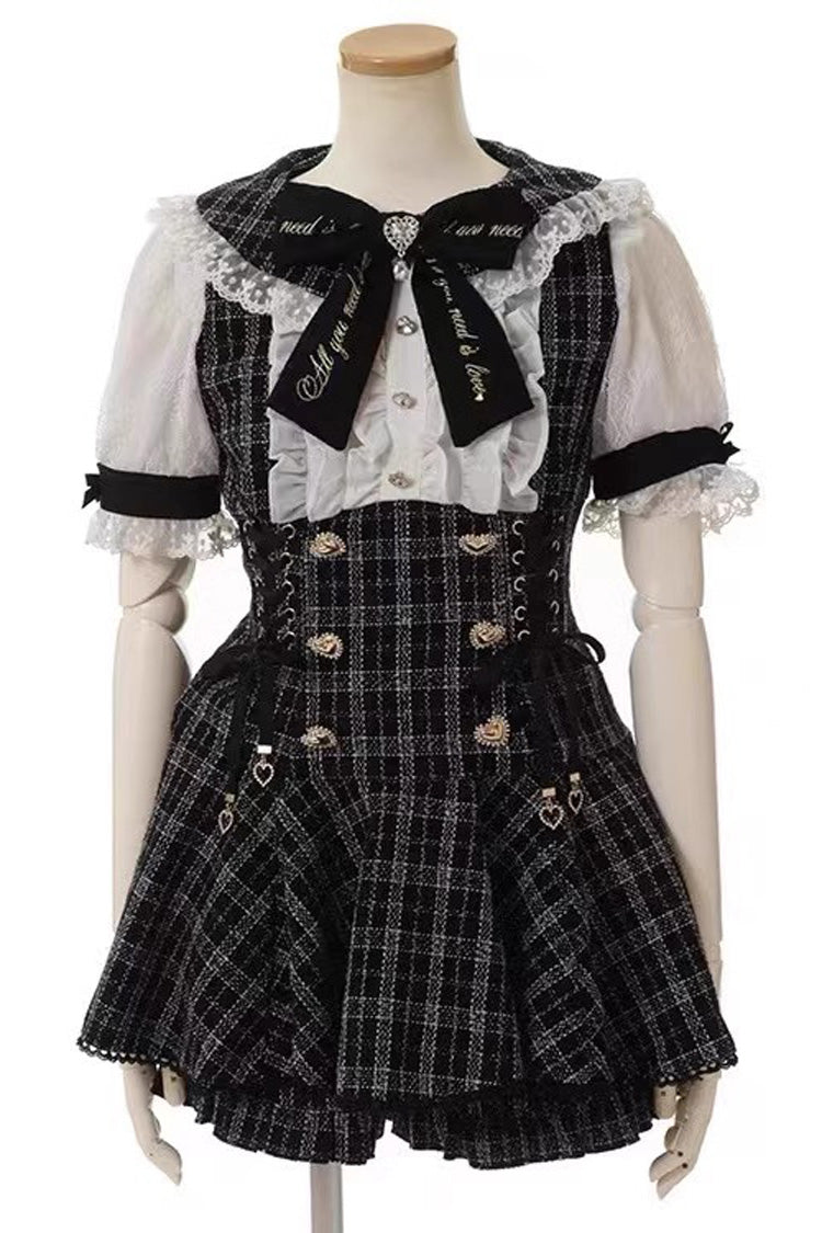 Black/White Japanese Lace Sweet Jirai Kei Dress Blouse Shorts Set