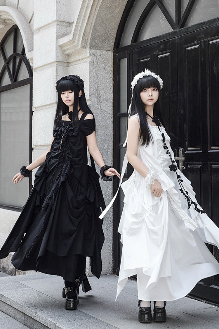 Robe à bretelles gothique Lolita sans manches blanche [Dream] avec volants 