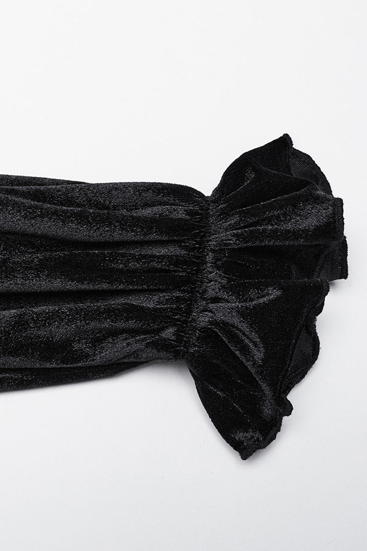 Black Stand Collar Irregular Pleated Velvet Women's Gothic Blouse