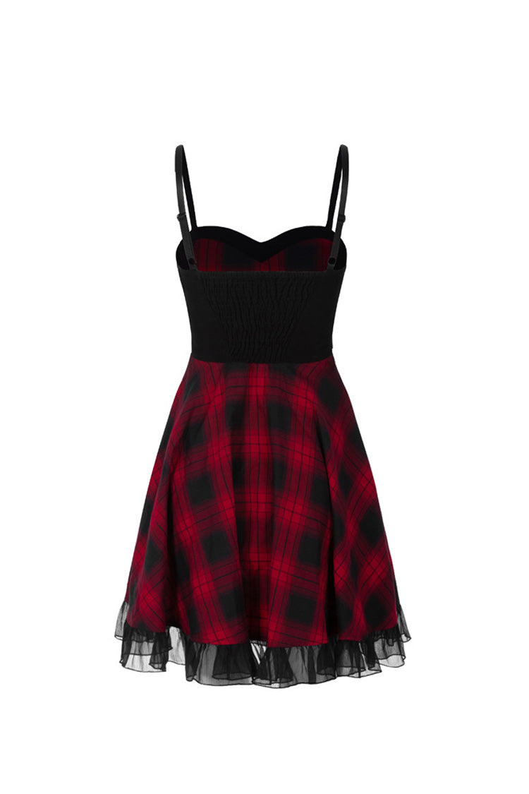 Lattice Plaid Stitching Binding Women's Steam Punk Strap Dress