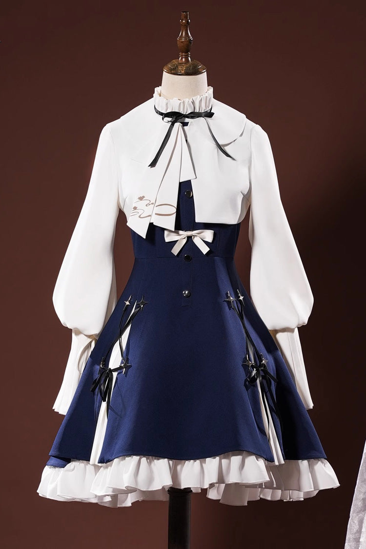Blue/White [Arknights Amiya] Ruffle Bowknot Classic Cosplay Lolita Dress Set