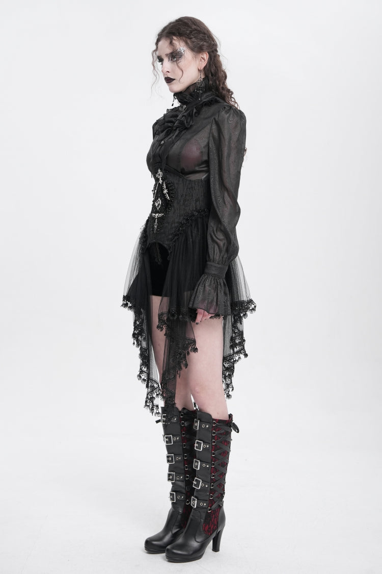 Black Stitching Lace Lace-Up Mesh Women's Gothic Underbust Corset