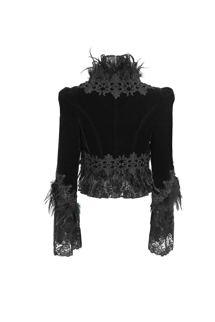 Black Stand Collar Trumpet Sleeves Embroidery Stitching Lace Women's Gothic Jacket