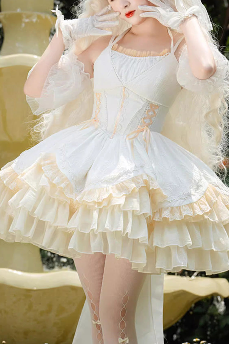 White Gorgeous French Court Ruffle Princess Sweet Lolita Tiered Dress