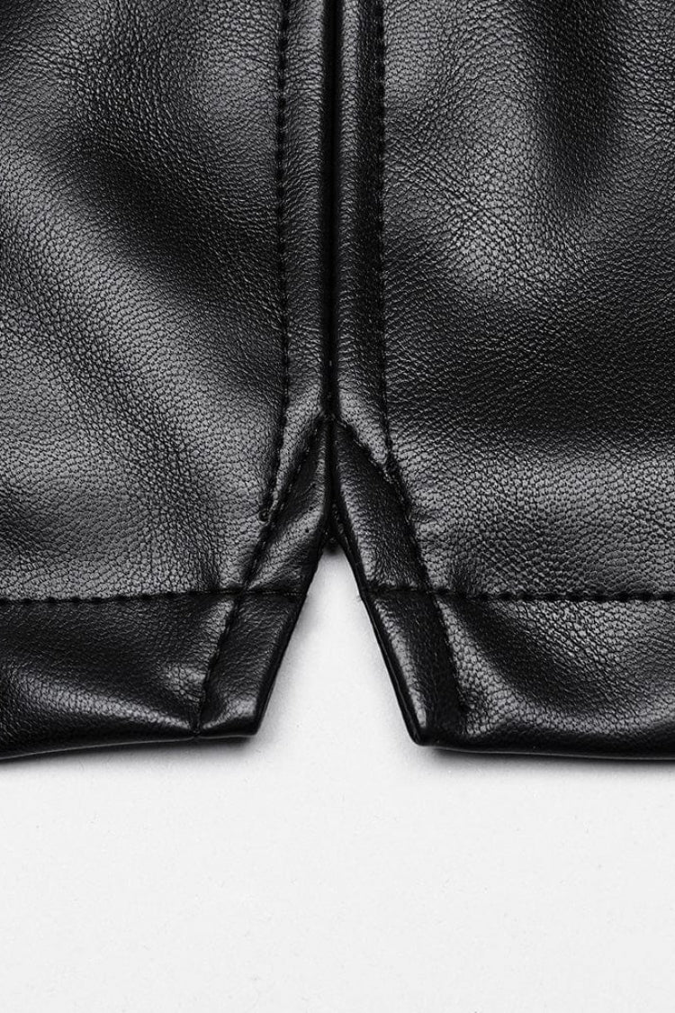 Black Faux Leather V Collar Sleeveless Lace-Up Zipper Women's Punk Vest