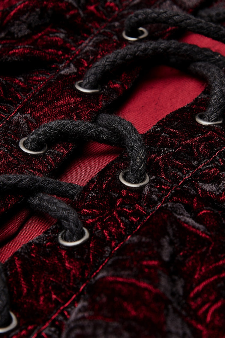 Schwarzes/Rotes Langarm-Rüschenschnürhemd für Herren im Gothic-Stil 