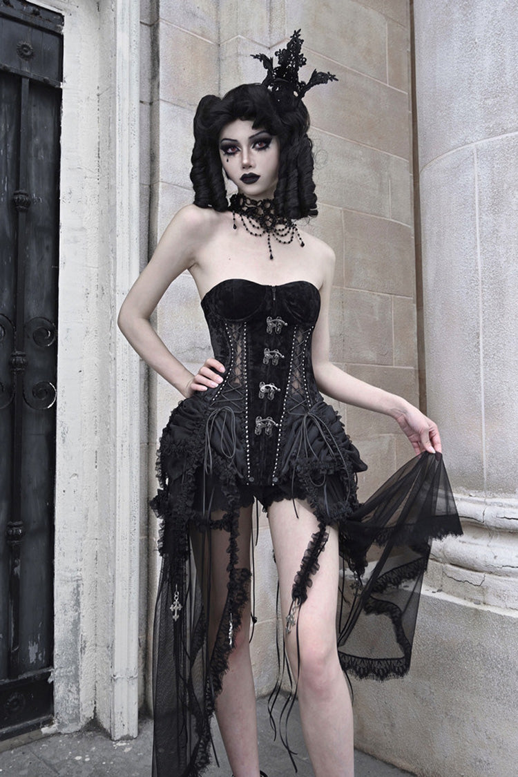 Black [Hell Alice] Hollow Lace-Up Fishbone Gothic Lolita Dress Corset