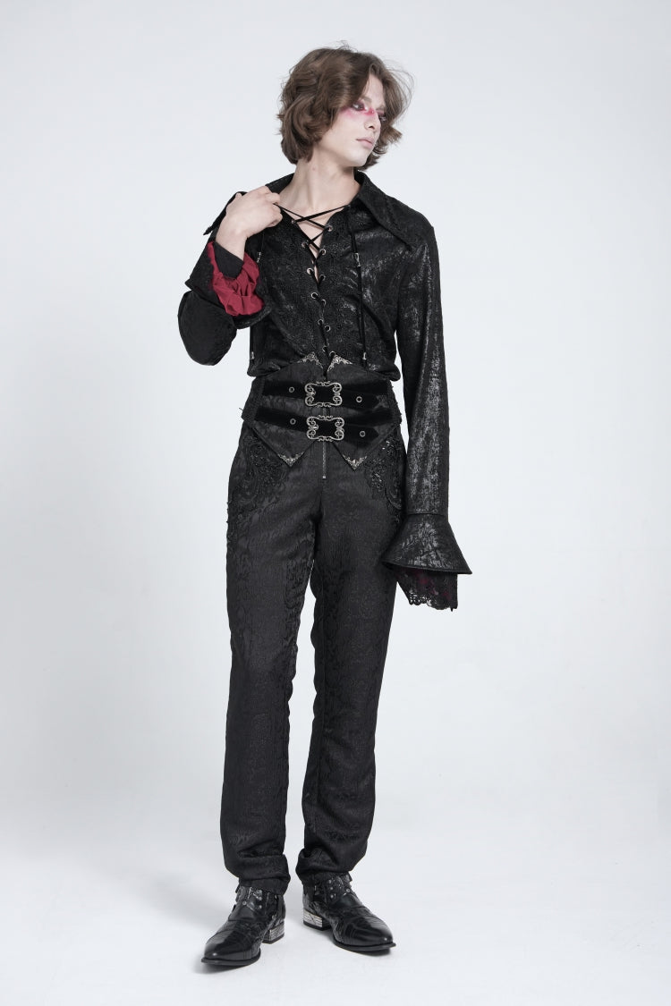 Schwarze lange Trompetenärmel Schnürung Herren Gothic Schwalbenschwanz Bluse 