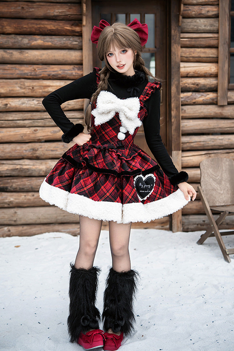 [Letters & Poems · Snowy Night Serenade] Triple-Layered Print Ruffle Bowknot Sweet Lolita Jsk Dress Set 2 Colors