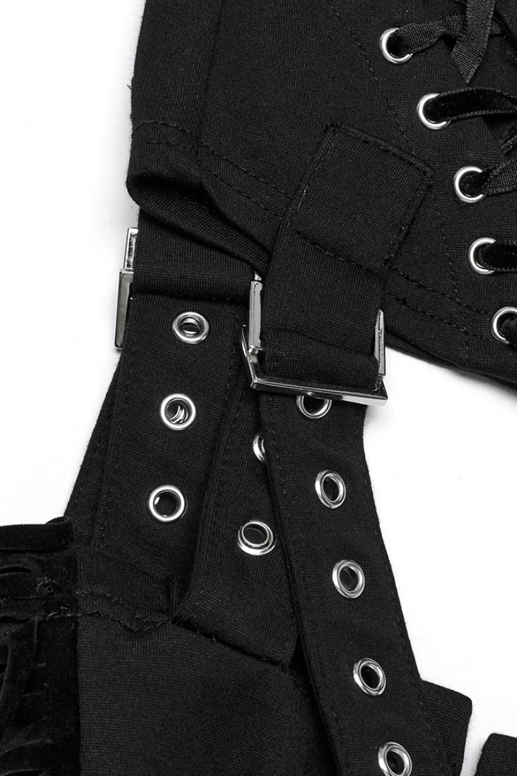 Black Tassel Lace-Up Detachable Women's Punk Pants