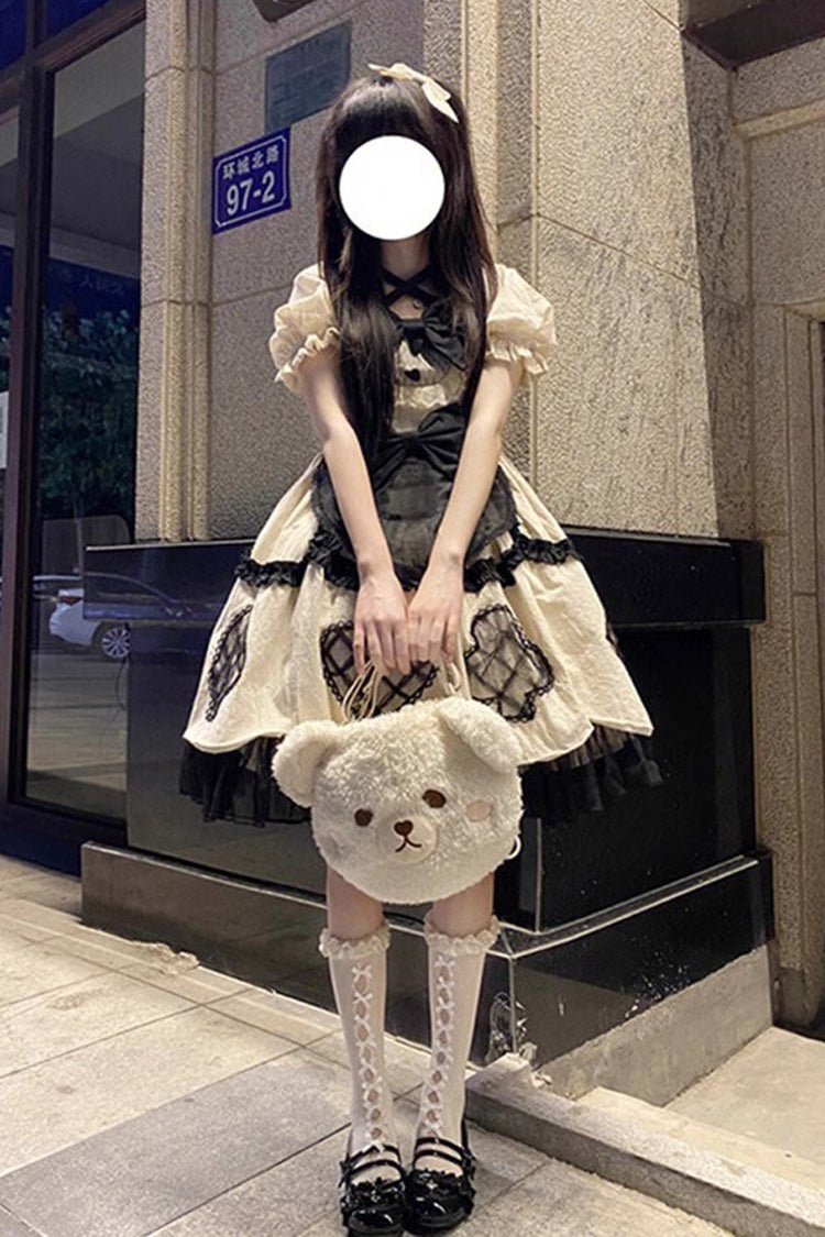 Ivory Short Sleeves Multi-layer Ruffle Bowknot Sweet Princess Lolita Dress