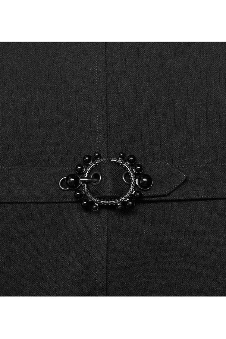 Black Punk Jacquard V-Neck Stitching Three Dimensional Engraving Hand Sewn Button Lace Short Men's Vest
