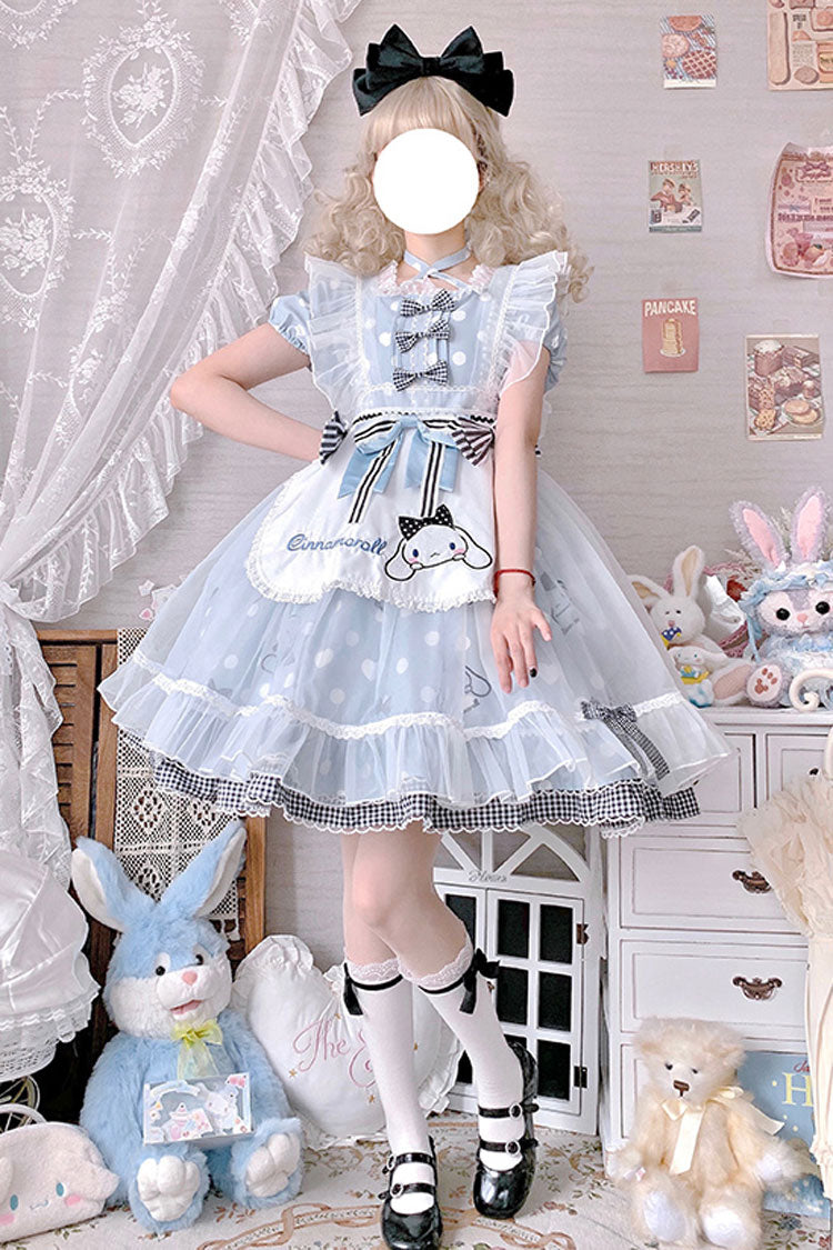 Light Blue Short Sleeves Big Eared Dog Print Ruffle Bowknot Alice Sweet Lolita Dress