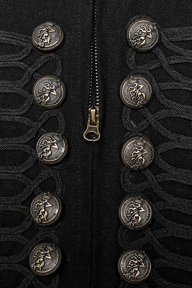 Black Metal Retro Button Decoration Long Sleeves Double Breasted Mens Steampunk Coat