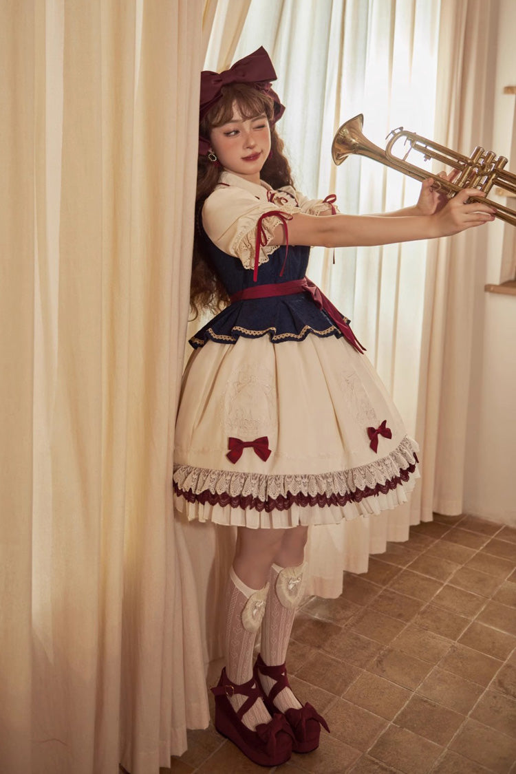 Multi-Color Snow White Lapel Collar Ruffle Short Sleeves Sweet Lolita Dress