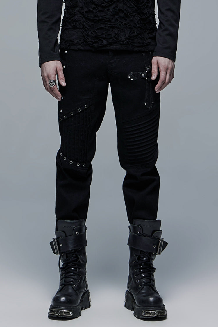 Black Cross Decoration Ripped Men's Steampunk Pants