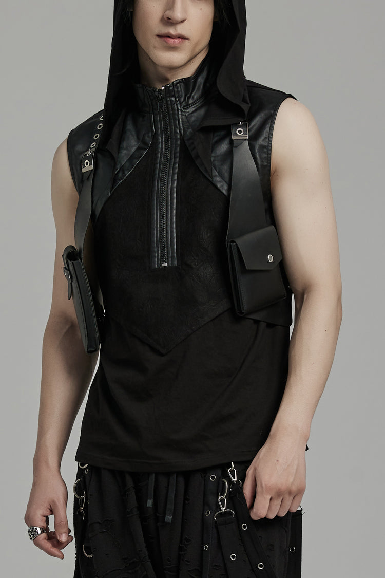 Black Faux Leather Vest Straps Men's Steampunk Vest Bag