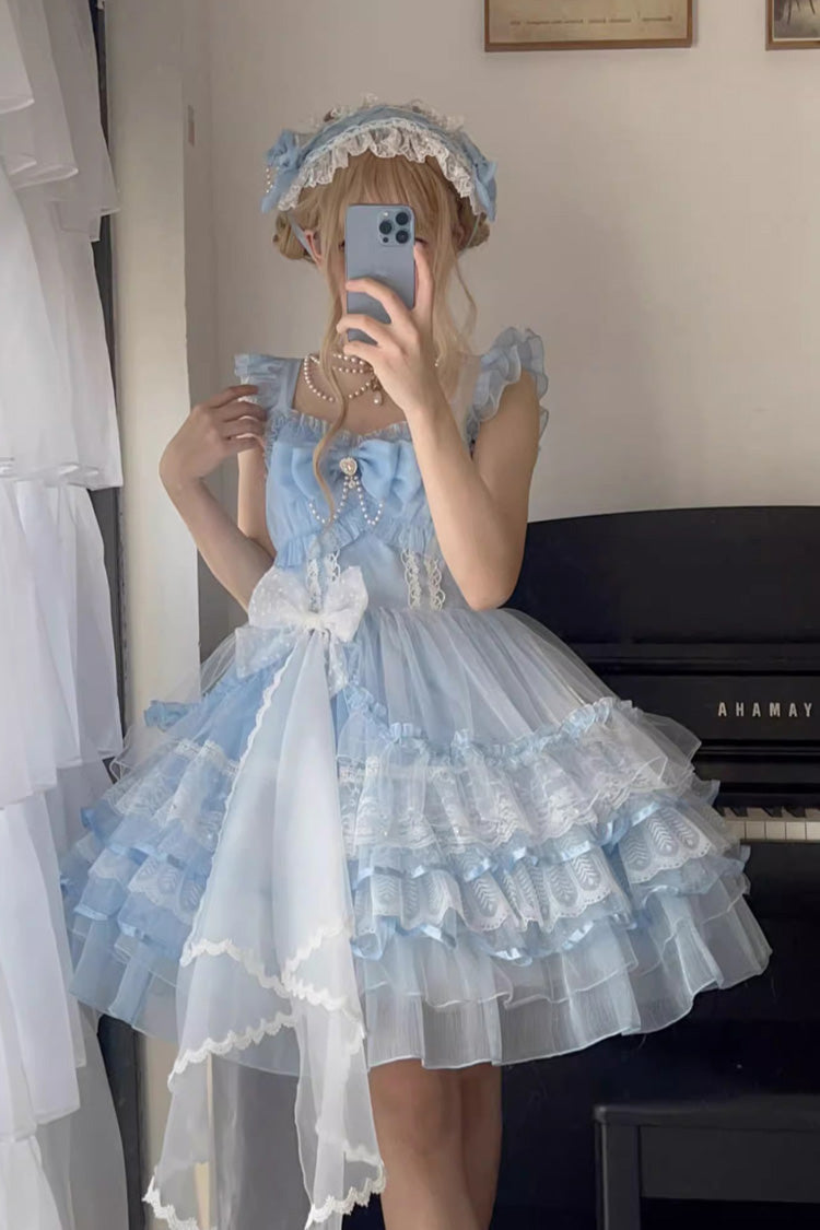 Blue Solid Color Multi-layer Ruffle Hanayome Sweet Lolita Jsk Dress
