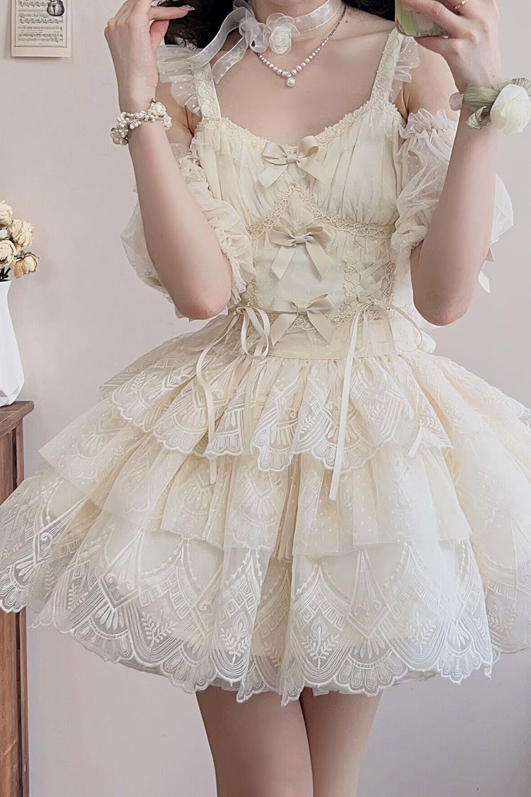 Ivory [Tidal] Triple-Layered Ruffle Bowknot Sweet Lolita Skirt 2 Versions
