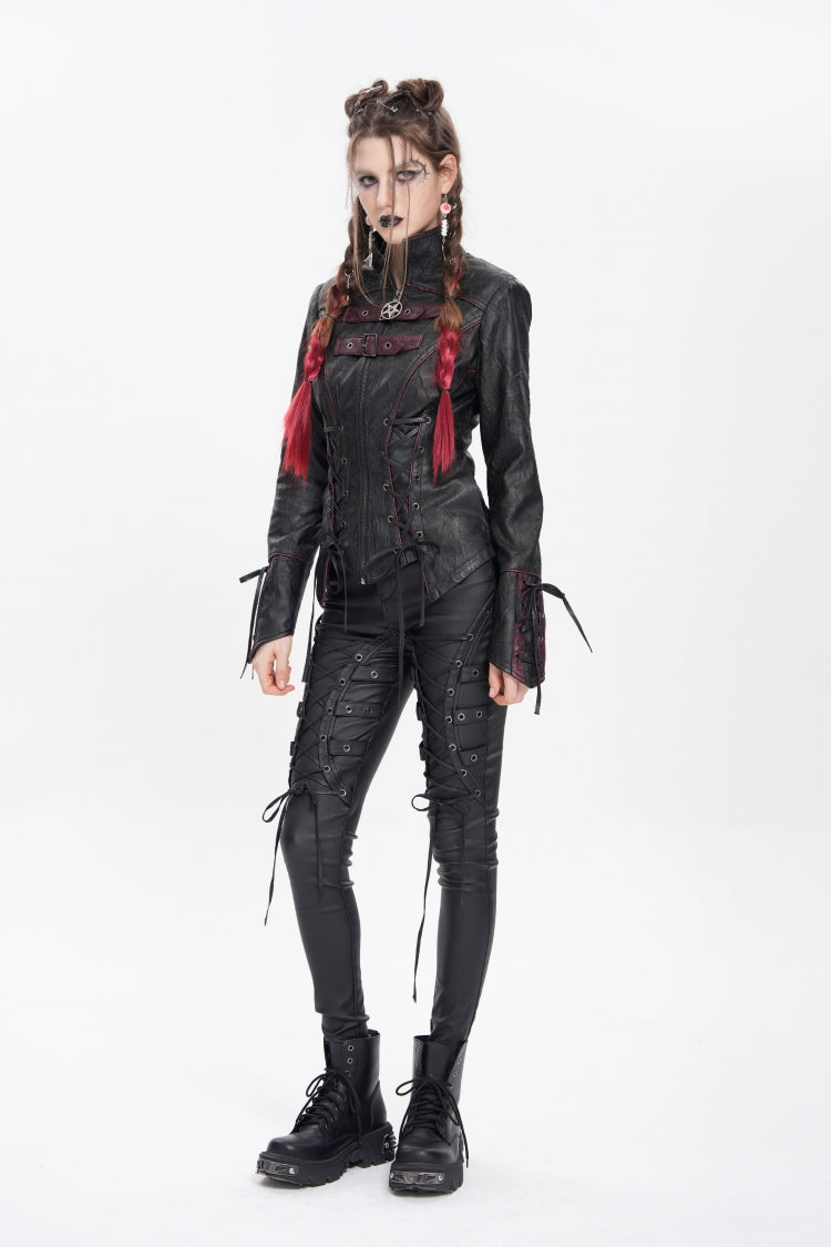 Black Pentacle Lace-Up Buckle Women's Punk Jacket
