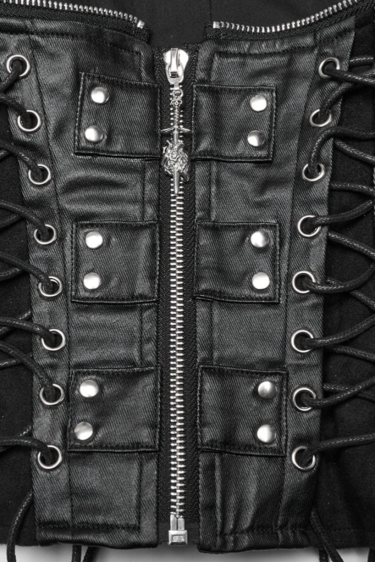 Black Domineering High Collar Sleeveless Lace-Up Rivet Women's Punk Corset