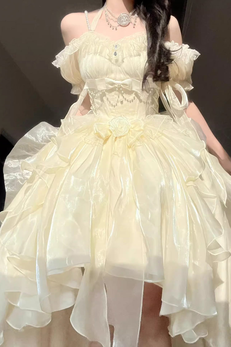 Ivory Bowknot Irregular Gothic Princess Lolita Jsk Dress