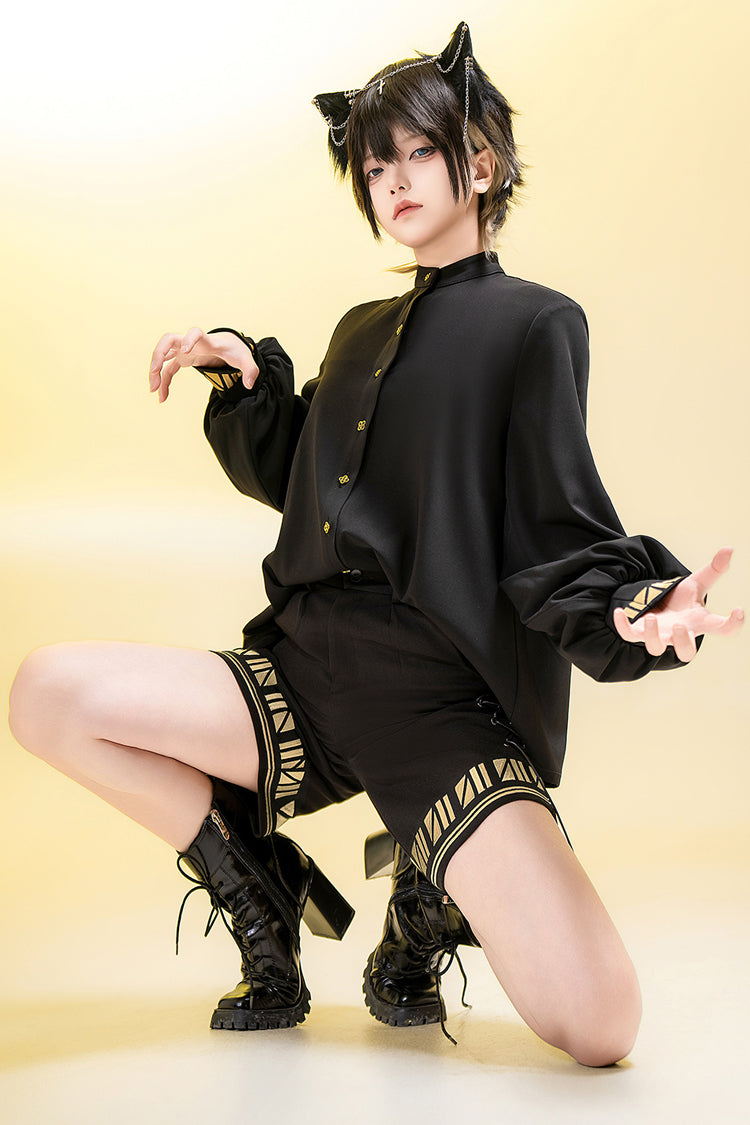 Black [Black Cat] Print Embroidery Ouji Gothic Vintage Prince Handsome Lolita Shorts