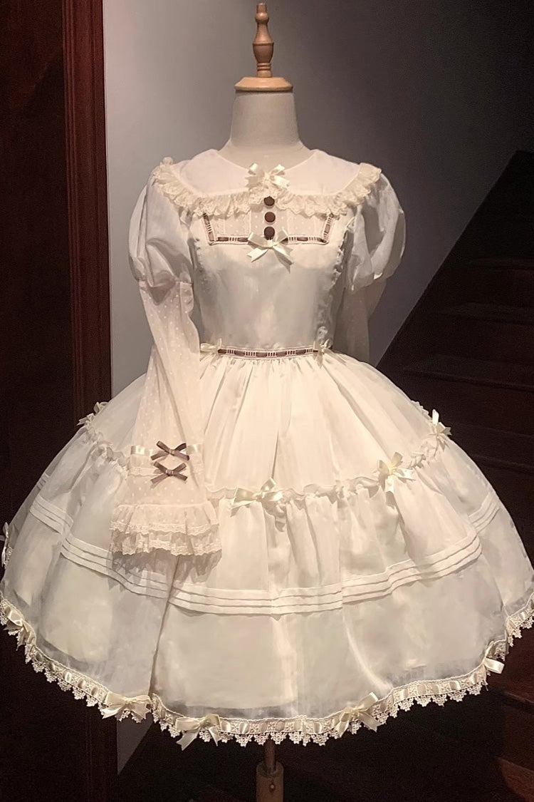 White Lapel Collar Long Sleeves Hollow Sweet Princess Lolita Dress