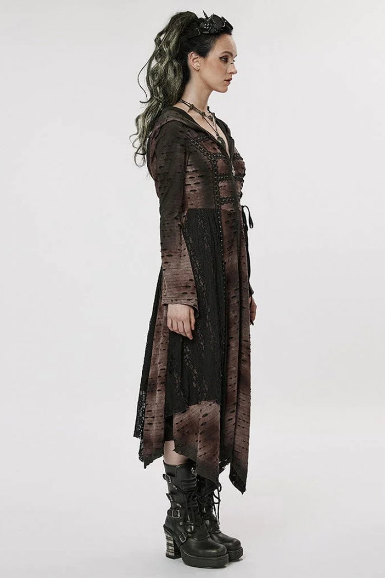 Lace Mesh Irregular Hem Hooded Womens Gothic Coat 2 Colors