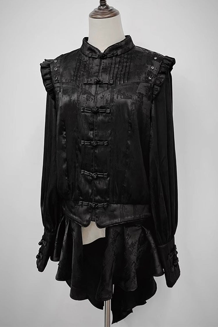 [Bone Dragon] Stand Collar Long Sleeves Ruffle Embroidery Ouji Fashion Classic Lolita Blouse 3 Colors