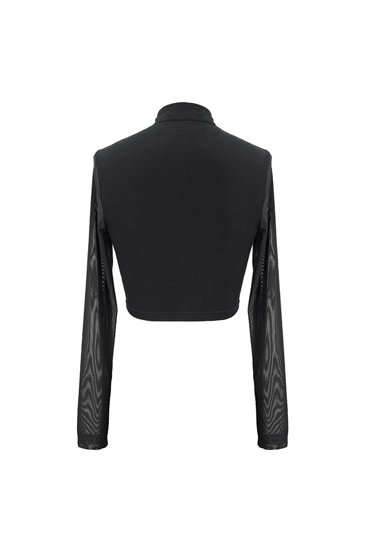 Black Round Collar Lace Check Short Women's Gothic Tops