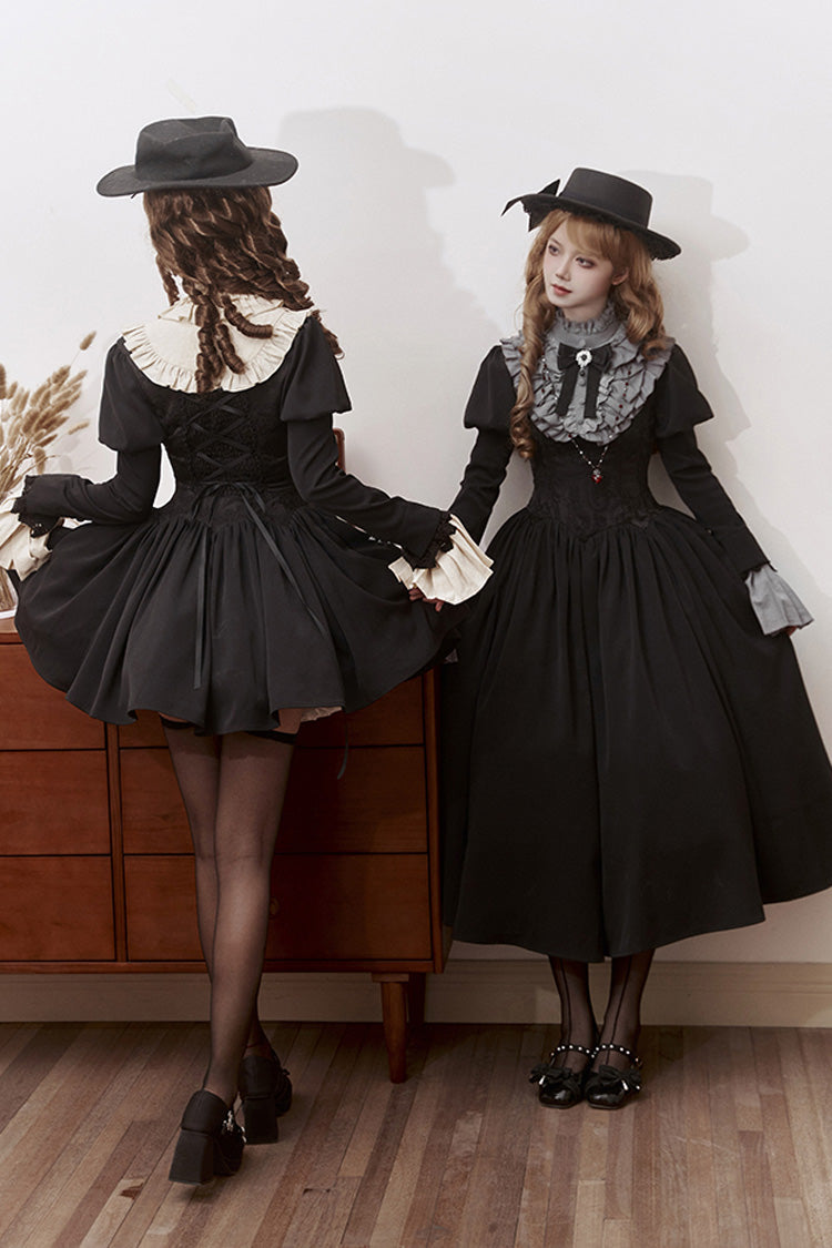 Black [Old Testament] Short Sleeves Ruffle Embroidery Bowknot Lace-Up Gothic Lolita Dress 2 Versions