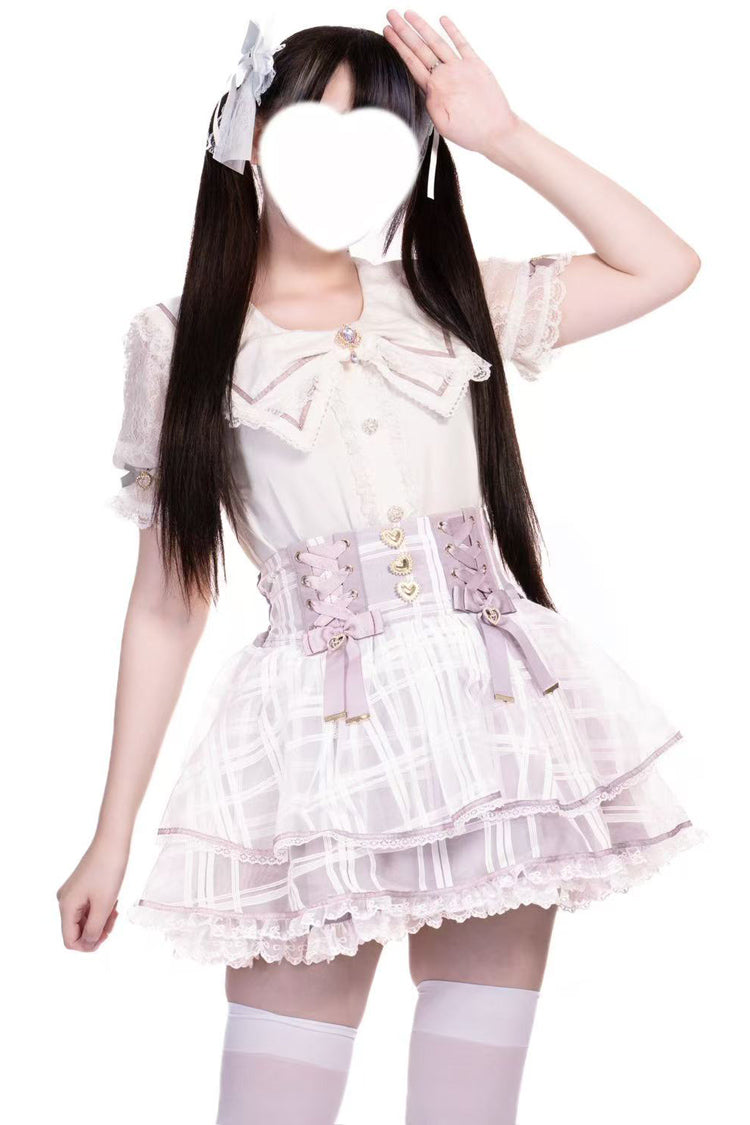 [Love Hanabi] Triple-Layered Bowknot Lace-Up Organza Sweet Jirai Kei Japanese Skirt 3 Colors