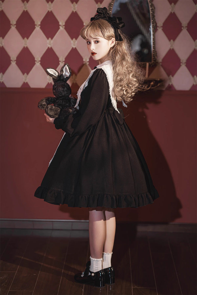 Black Long Sleeves Ruffle Bowknot Classic Gothic Elegant Nun Lolita Dress