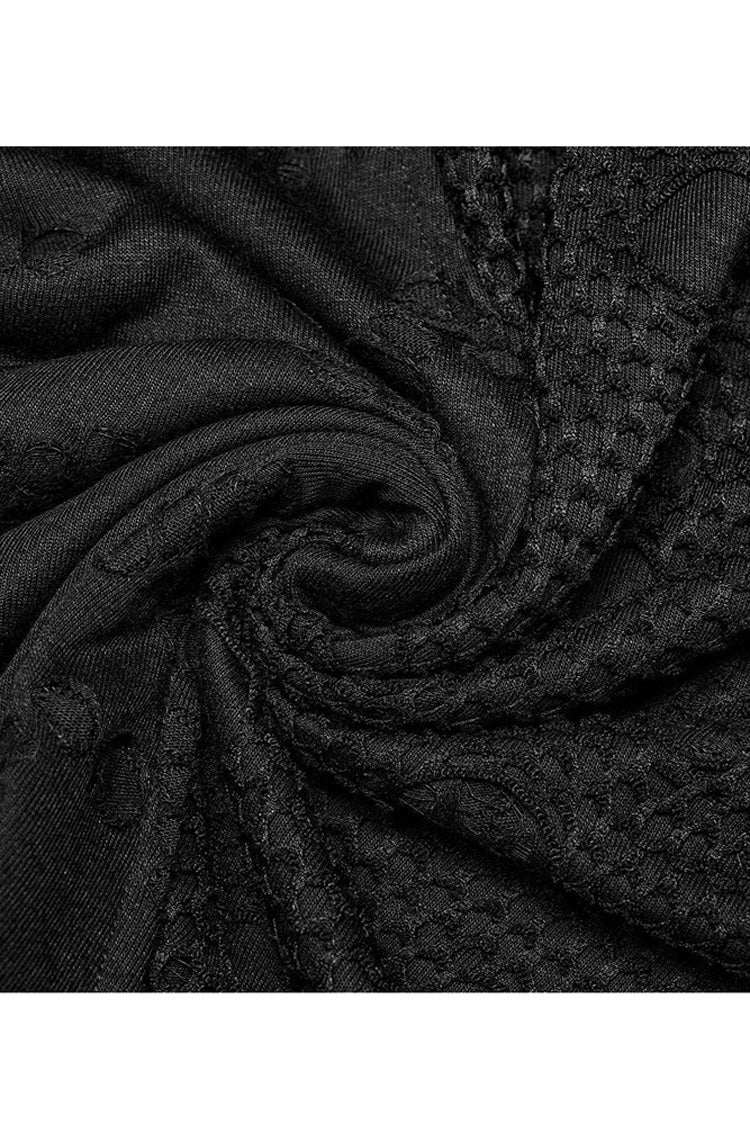 Black Punk Ripped Knit Mesh Surface Splicing Detachable Ring Sleeve Webbing Hooded Men's T-Shirt