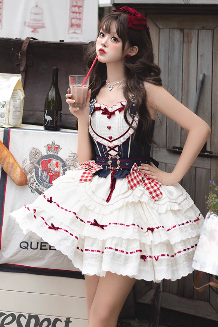 Red/White/Blue Fairy Tale Secret Land Multi-layer Ruffle Bowknot Princess Sweet Lolita Skirt Full Set